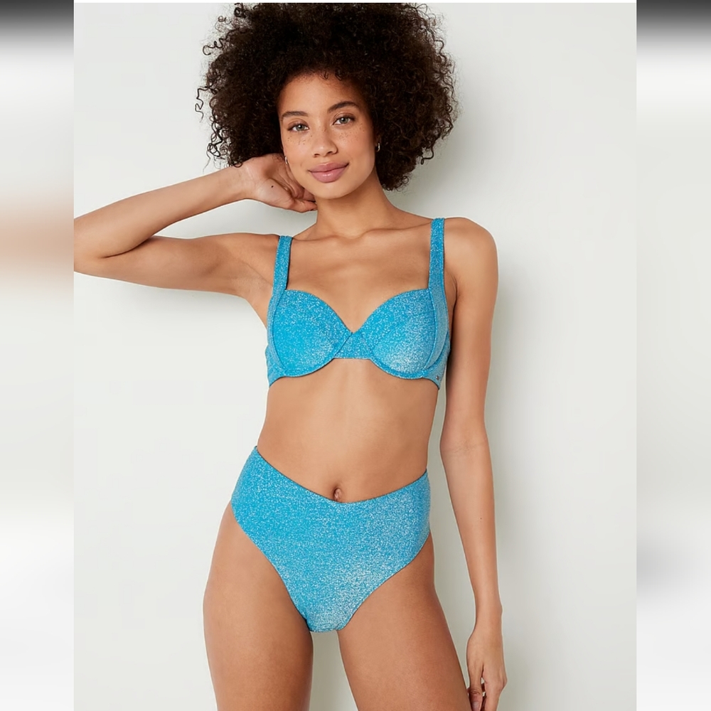 PINK Victoria's Secret Blue Silver Bikini Set